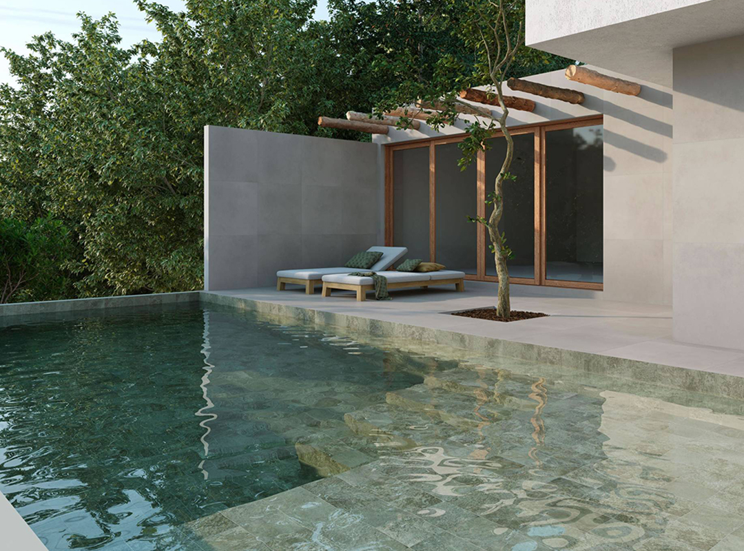 Enjoy the tranquility and timelessness by the pool.