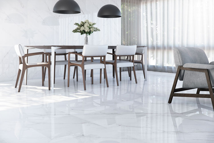 polished porcelain tile with carrara marble effect eliane-mont-blanc-po-90x90cm